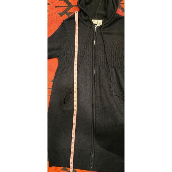 NEW Vintage Ci Sono Black Hooded Longline Sweater Coat Women's L Zip Closure - Picture 10 of 16